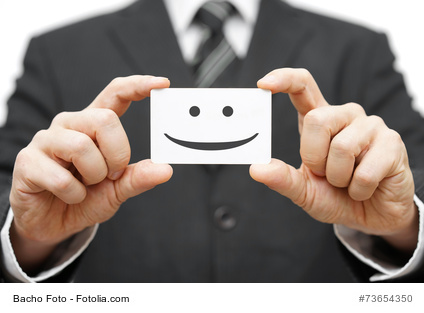 our clients are happy clients, smile on business card